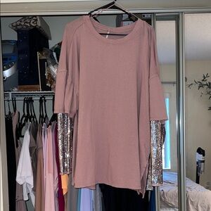 NWOT Free People Sequined Long Sleeve Top Pink Size: Medium